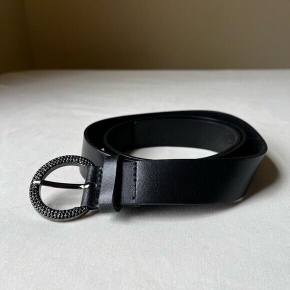 Y2K Express Italian Leather Rhinestone Belt Black Made in Italy 36 Indie Sleaze - Picture 4 of 8